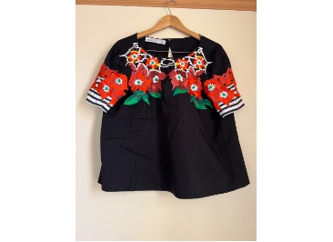 ALICE MCCALL Top & Short Set Bournemouth Belle Embroidered Flowers Black Stripes