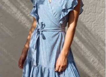 SEED Stripe Frill Wrap Dress Blue Size 6 1