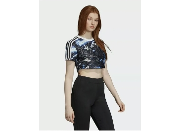 ADIDAS x FIORUCCI Graphic Women T-Shirt Cropped Milky Way Star Print Zodiac Sz10