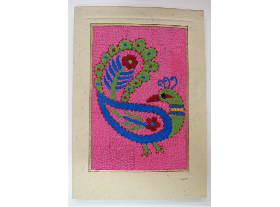 Embroidered Greeting Card - Pink Peacock 1