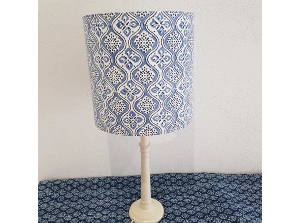 Lampshade: Blue and White Indian block printed fabric
