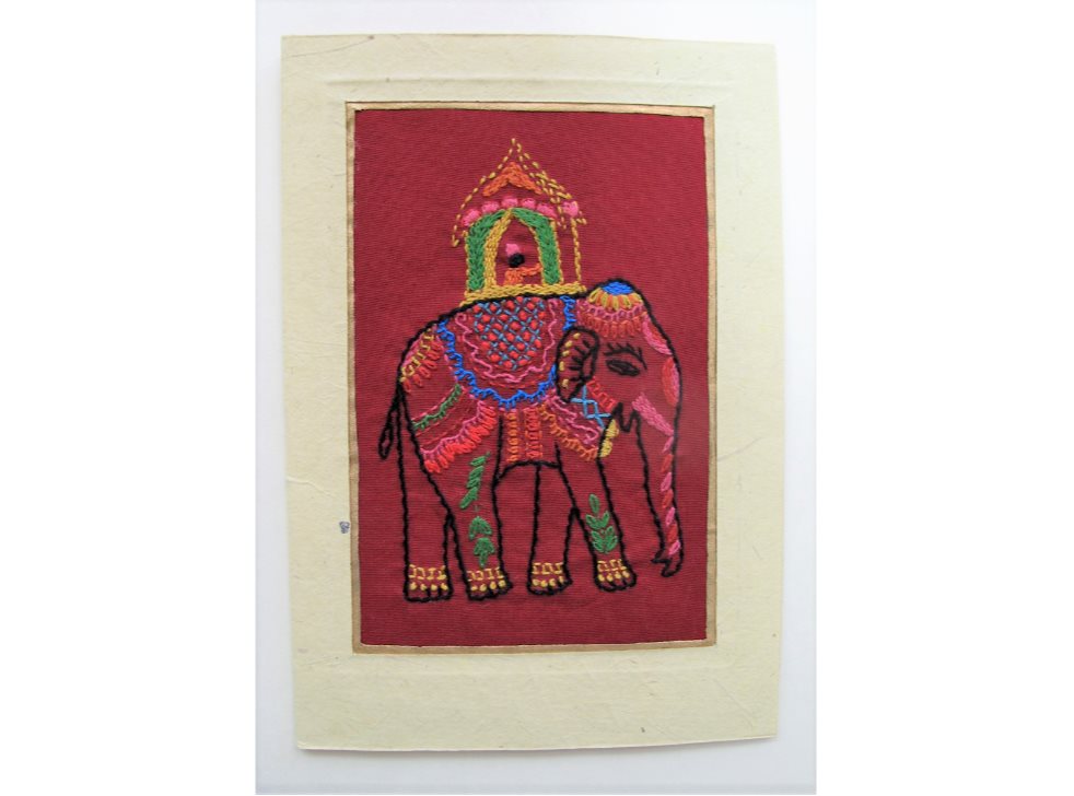 Embroidered Greeting Card - Red Elephant