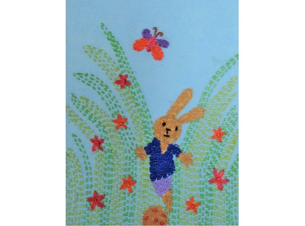 Embroidered Greeting Card - Blue Bunny