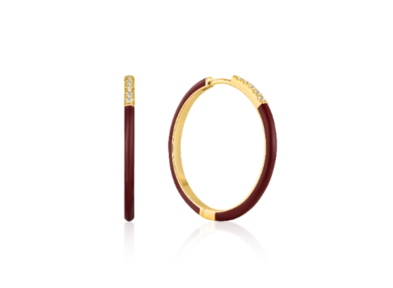 ANIA HAIE Claret Red Enamel Gold Sparkle Hoop Earrings