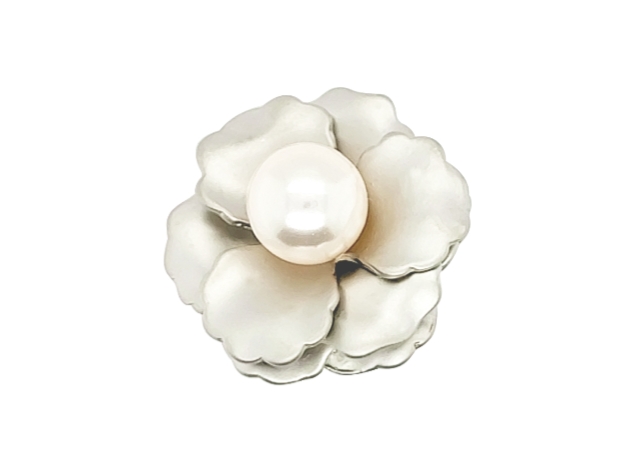 Faux Pearl Flower Brooch Silver Colour