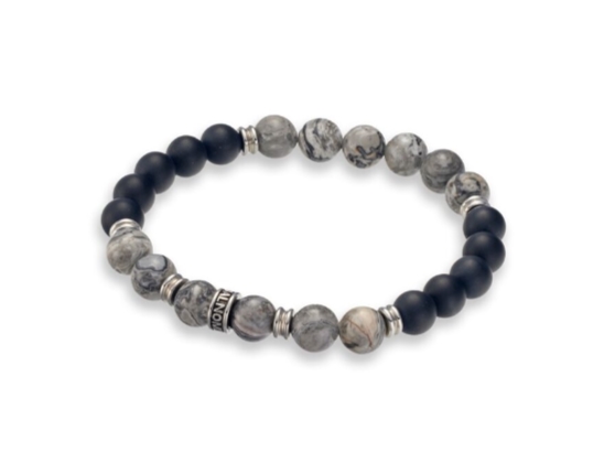 Grey Jasper and Onyx Beads Bracelet