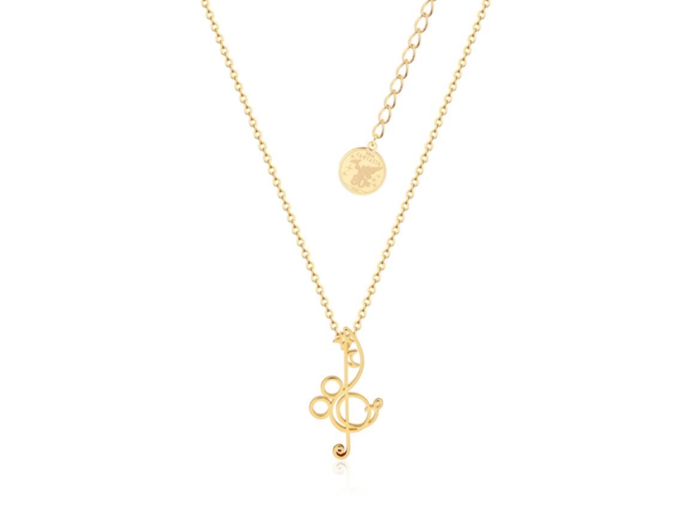 DISNEY Fantasia Mickey Mouse Treble Clef Necklace Yellow Gold