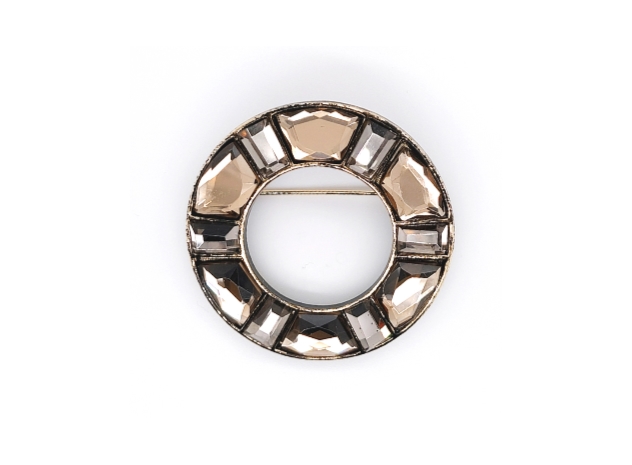 Doughnut Shape Crystal Brooch Brown