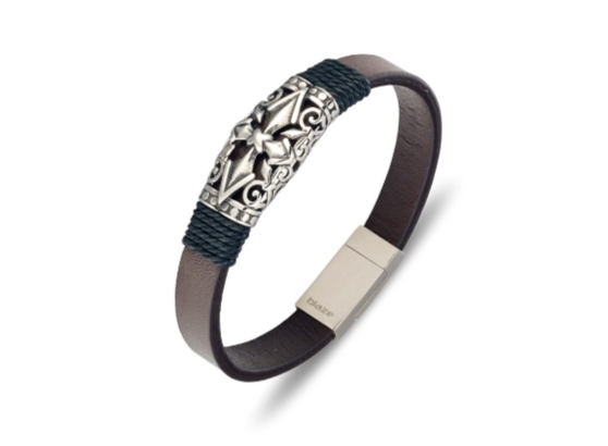Brown Leather Stainless Steel Bangle
