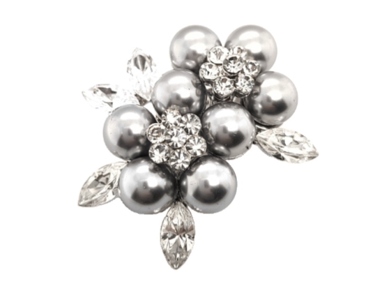 Faux Pearl Crystal Flower Brooch
