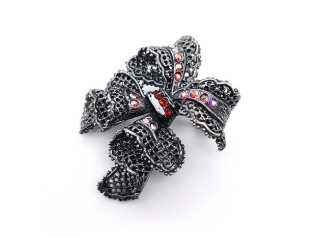 Crystal Lace Bow Brooch Red
