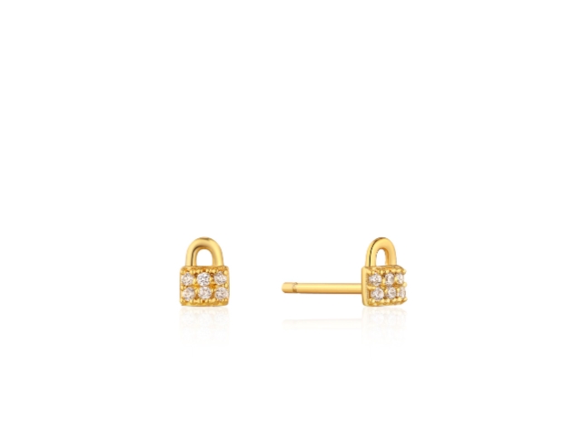 ANIA HAIE Gold Padlock Sparkle Stud Earrings