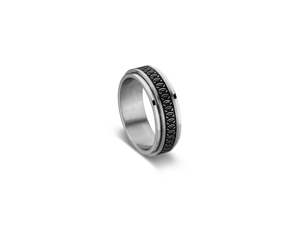 Stainless Steel Engraved Spinner Ring