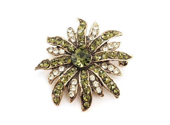 Green Crystal Flower Brooch