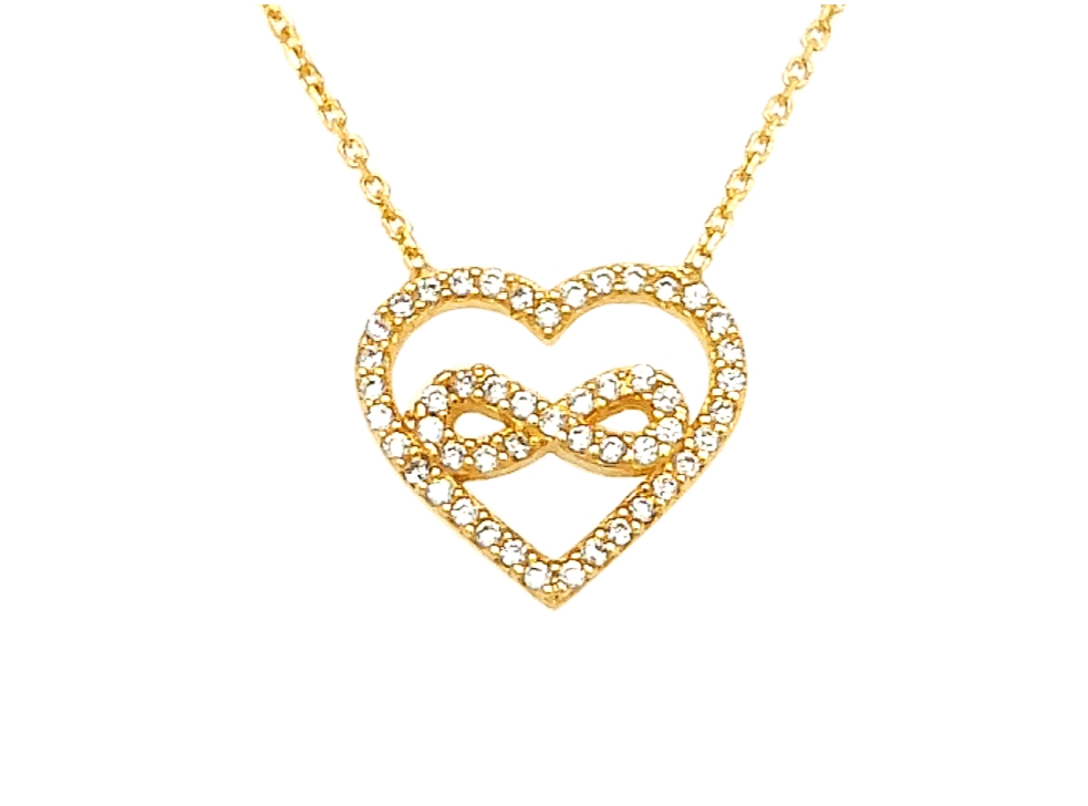 Infinity Love Heart Silver Necklace Yellow Gold