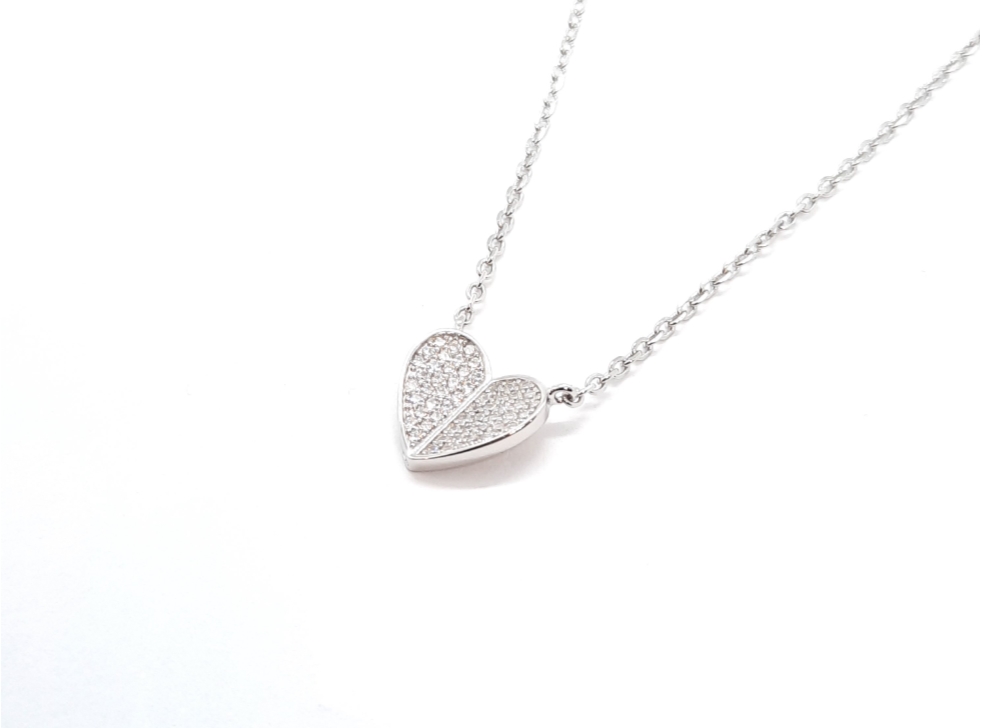 Sterling Silver Origami Heart Necklace