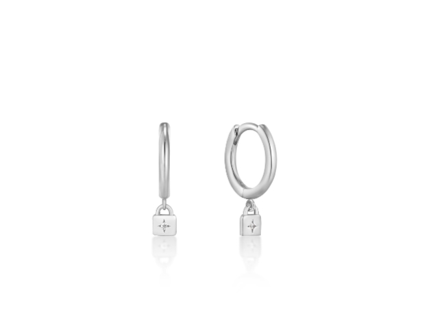ANIA HAIE Silver Padlock Huggie Hoop Earrings