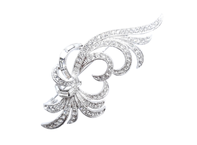 Crystal Wave Brooch White Gold