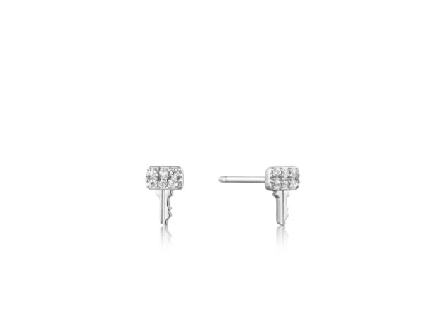 ANIA HAIE Silver Key Sparkle Stud Earrings