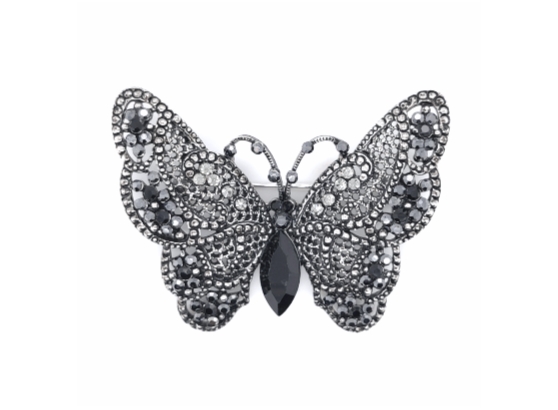 Black Crystal Butterfly Brooch
