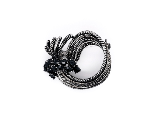 Black Colour Crystal Brooch Gun Metal