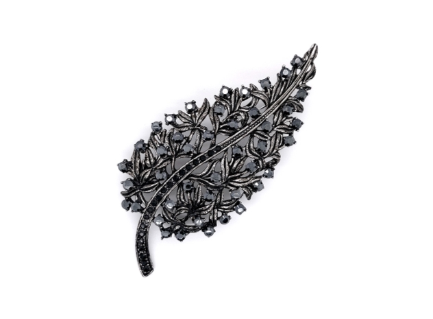 Crystal Leaf Brooch Black