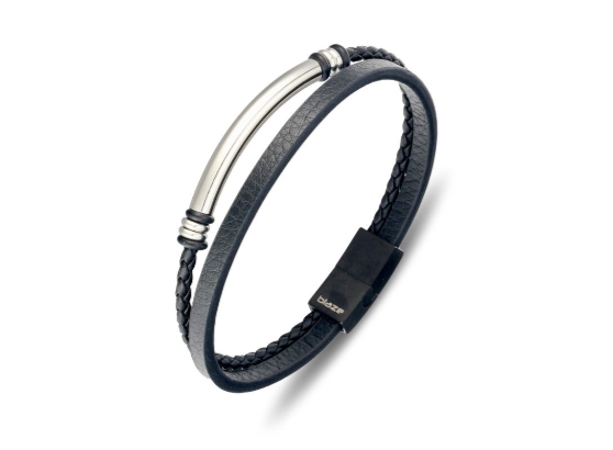 Double Strand Leather bangle with Steel Tube