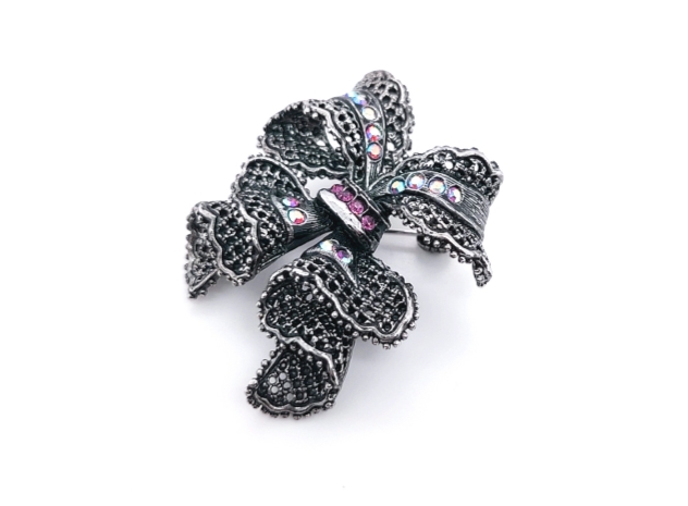 Crystal Lace Bow Brooch Amethyst
