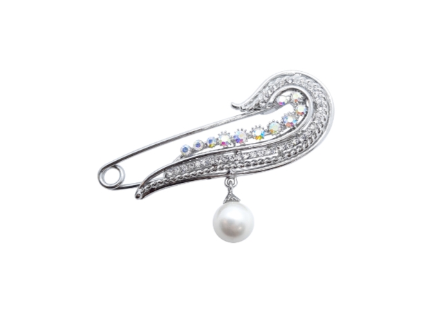 Faux White Pearl Pendant Pin Brooch