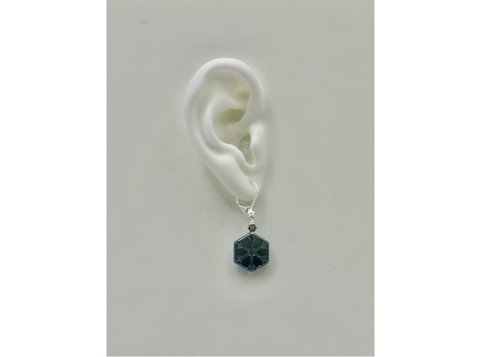 Czech Lustre Glass Blue Snowflake Earrings