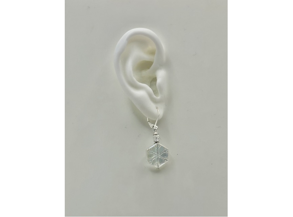 Czech Lustre Glass White Snow Flake Earrings