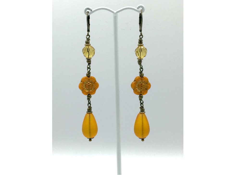 Czech Glass bead yellow Earrings