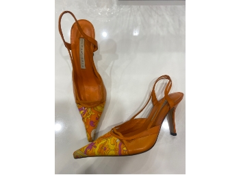 Pura López Orange Leather Heels